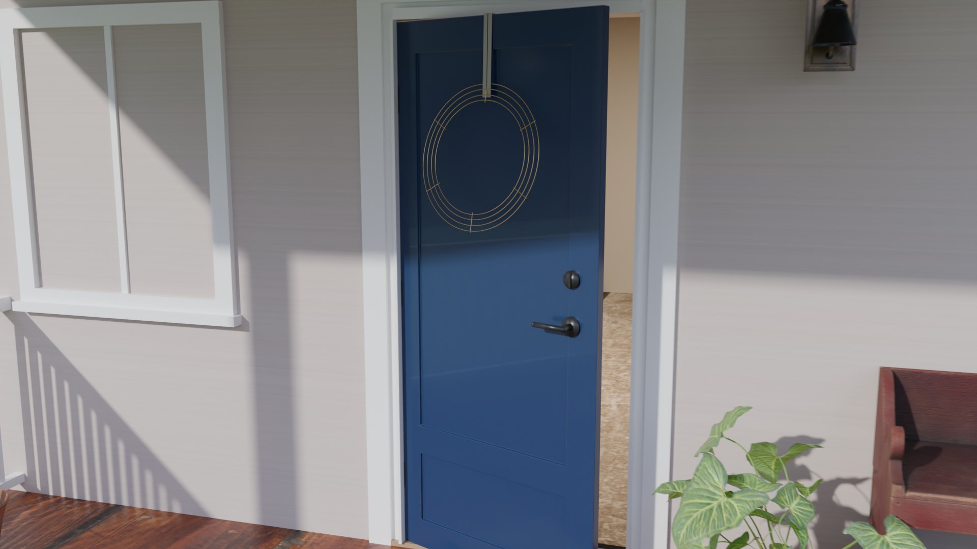 The door swinging shut with the wreath frame hanging from the Wreath Lock